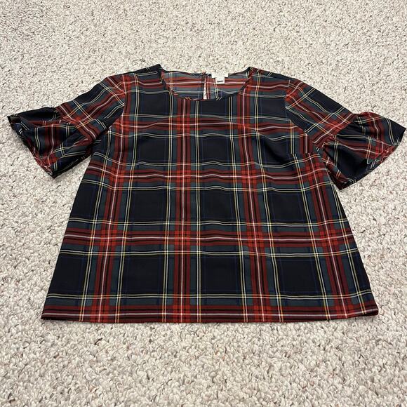 J. Crew Tops - J Crew Plaid Short Sleeve Blouse Sz S Petite Preppy Academia School Casual